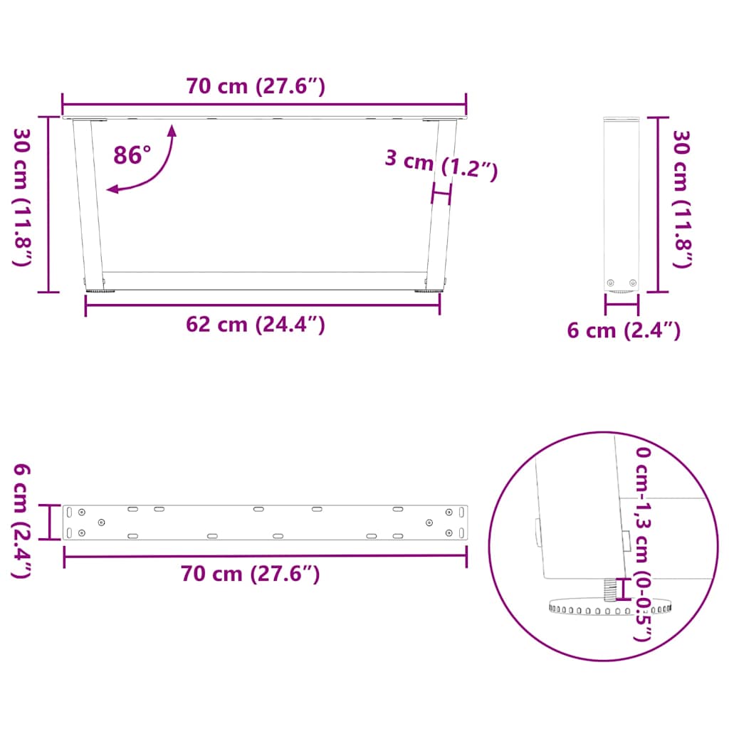 Dining table legs V shape 2 pcs natural steel steel