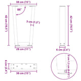 Dining table legs V shape 2 pcs white 38x(42-43.3) cm