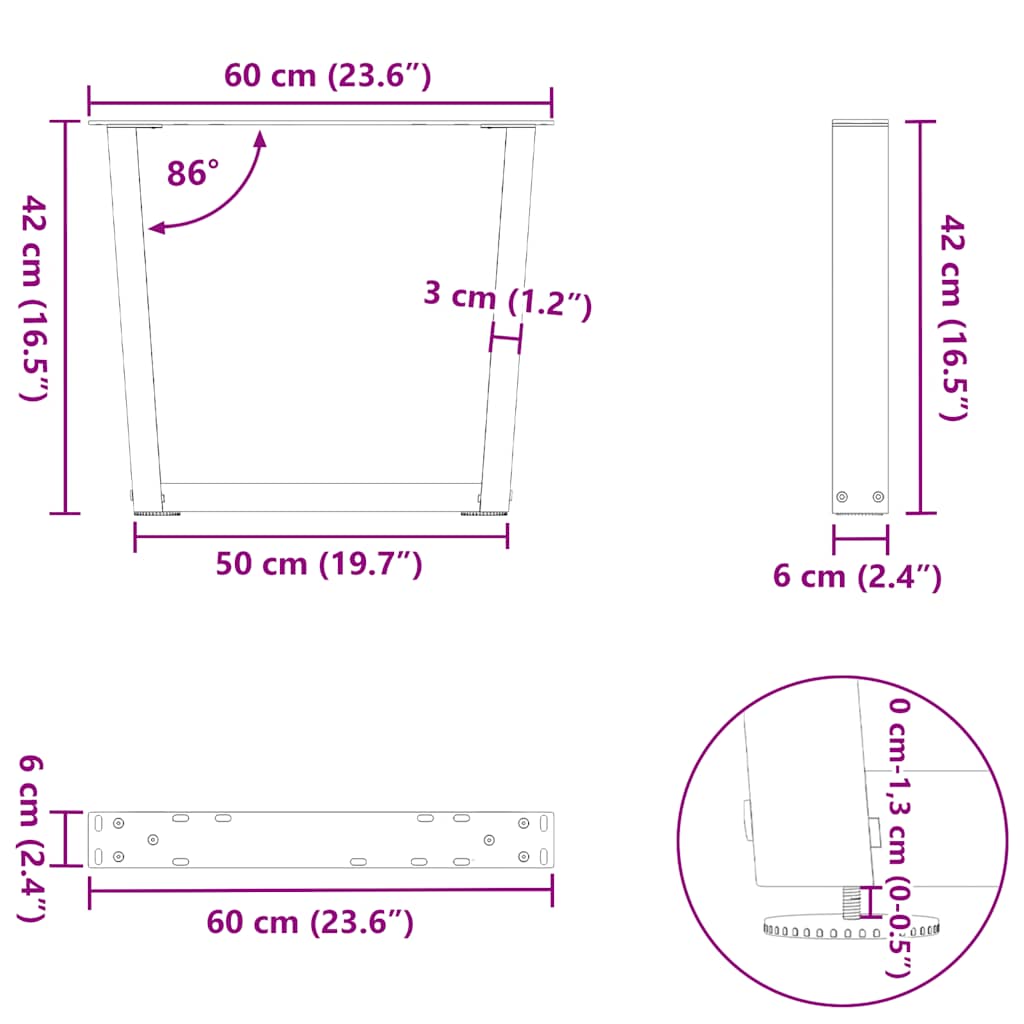 V-shaped dining table legs 2 pcs natural steel steel