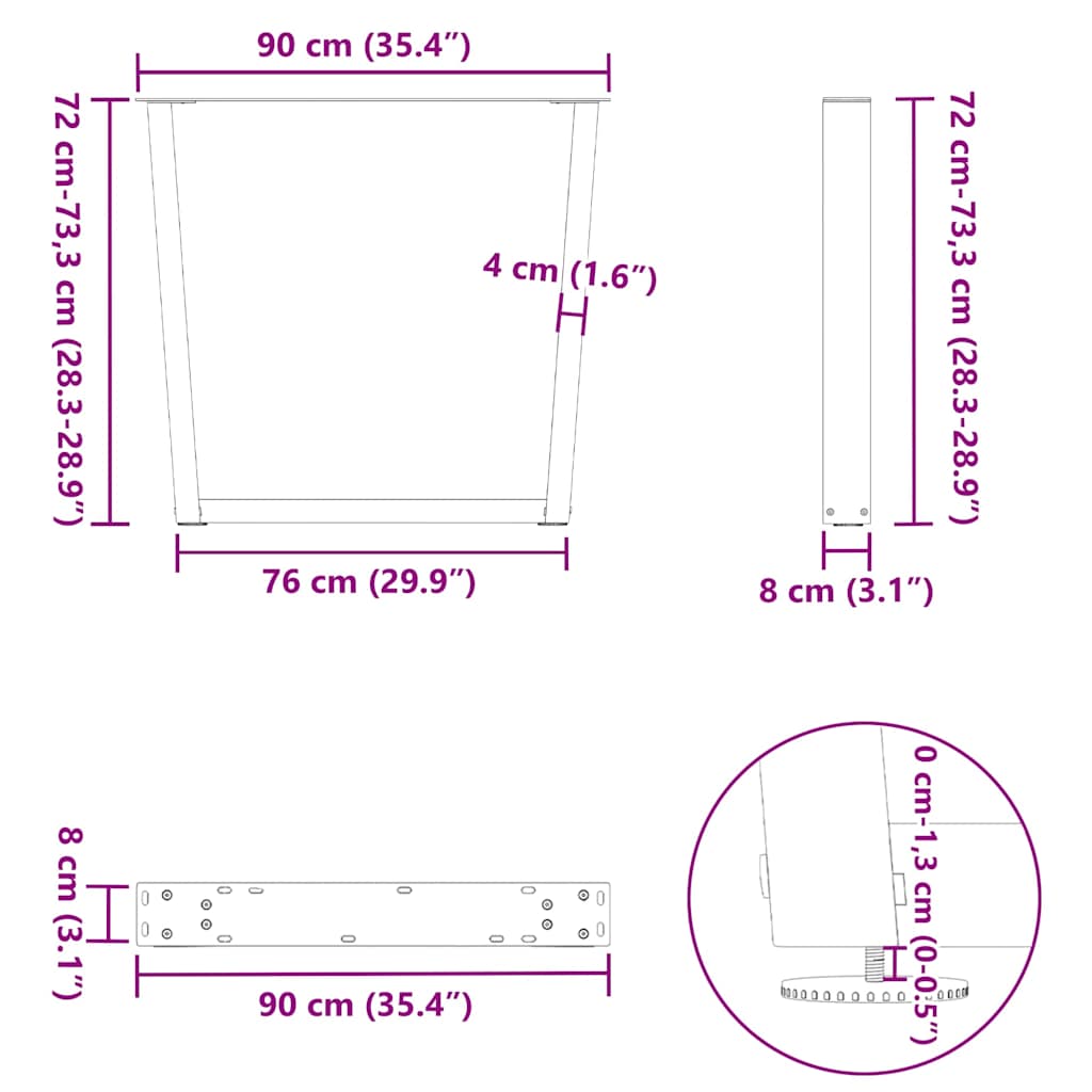 Dining table legs V shape 2 pcs white 90x(72-73.3) cm