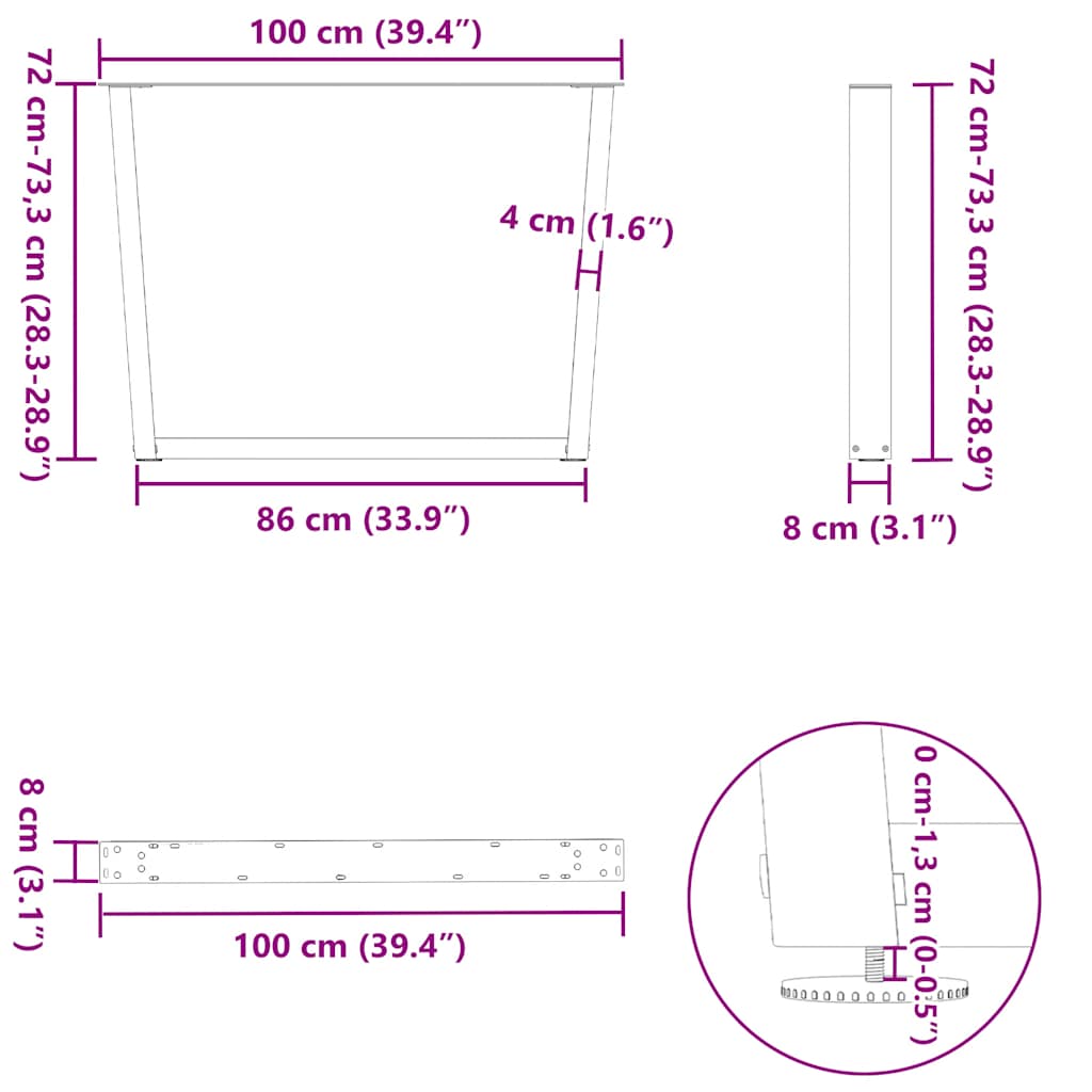 Dining table legs V shape 2 pcs 100x(72-73.3) cm steel