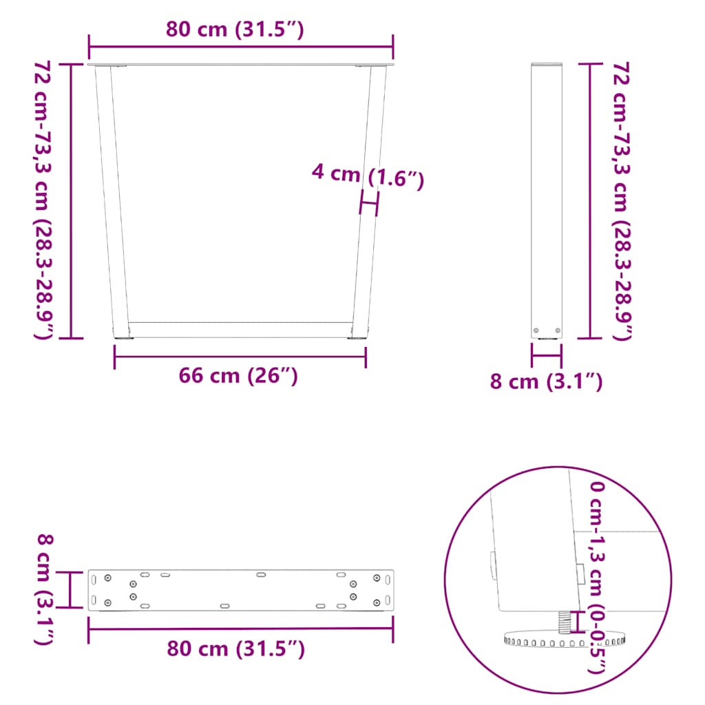 Dining table legs V shape 3 pcs white 80x(72-73.3) cm