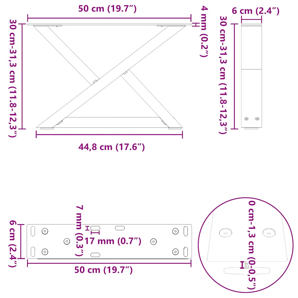 Coffee table legs 2 pcs natural steel 50x(30-31.3) cm steel