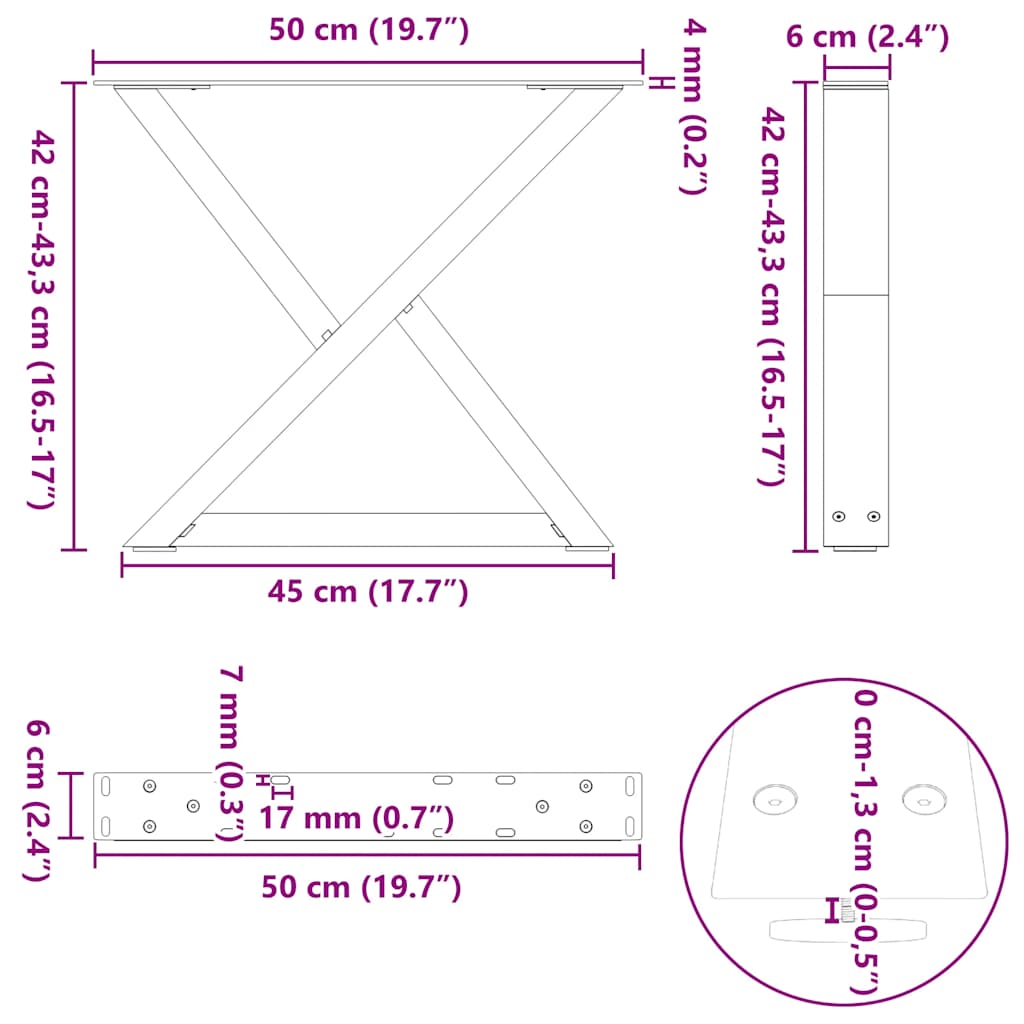 Coffee table legs 2 pcs black 50x(42-43.3) cm steel