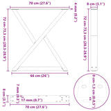 Pieds de table à manger 2pcs acier naturel acier 70x(72-73,3)cm