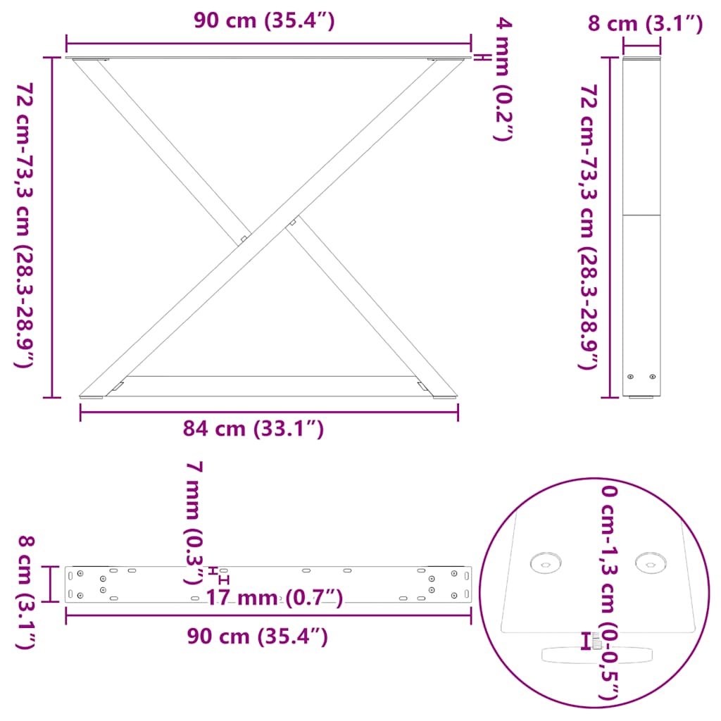 Dining table legs 2 pcs anthracite 90x(72-73.3) cm steel