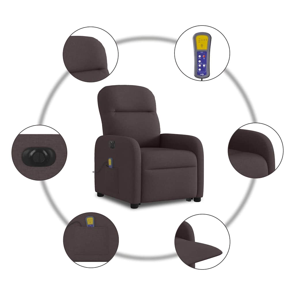 Fauteuil inclinable de massage électrique Marron foncé Tissu