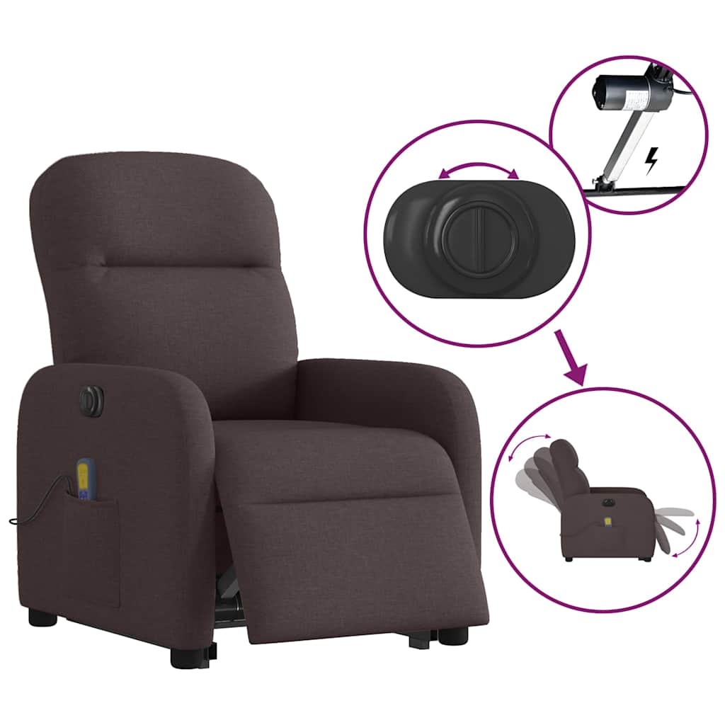 Fauteuil inclinable de massage électrique Marron foncé Tissu