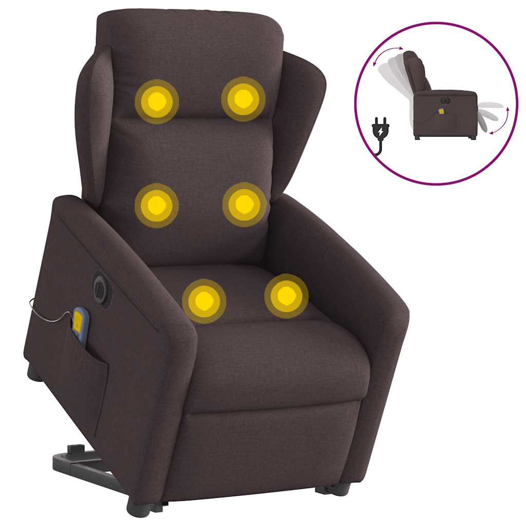 Fauteuil inclinable de massage électrique Marron foncé Tissu