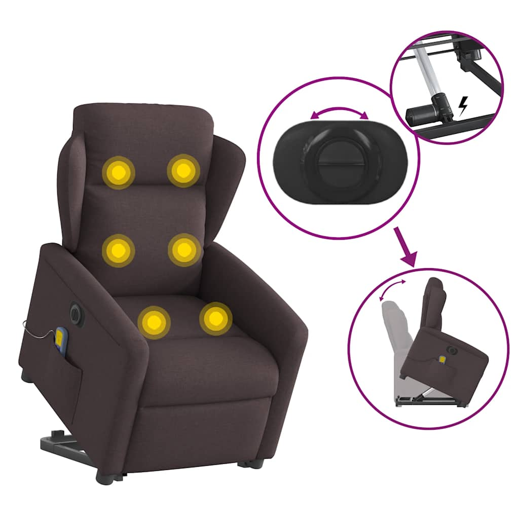 Fauteuil inclinable de massage électrique Marron foncé Tissu