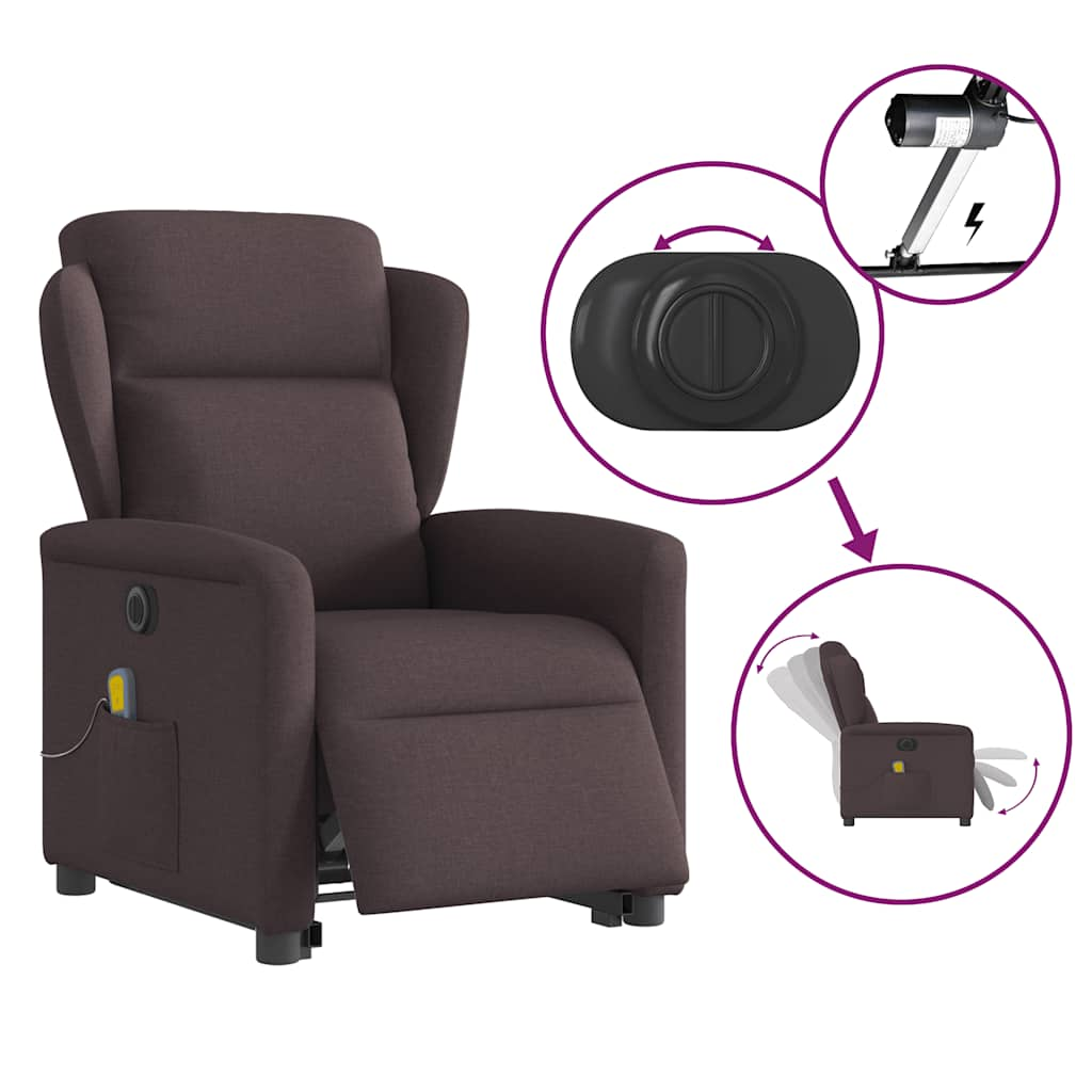 Fauteuil inclinable de massage électrique Marron foncé Tissu