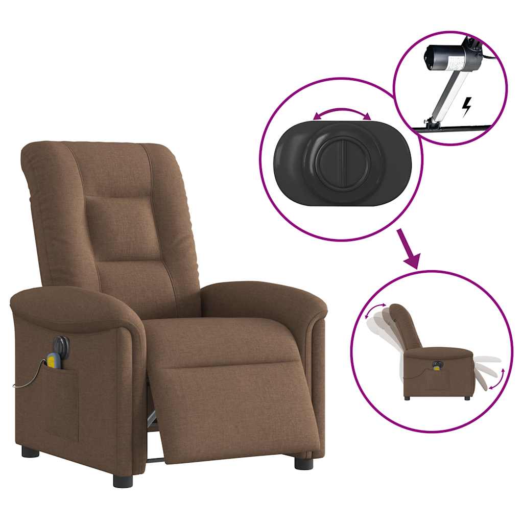 Fauteuil inclinable de massage électrique marron tissu