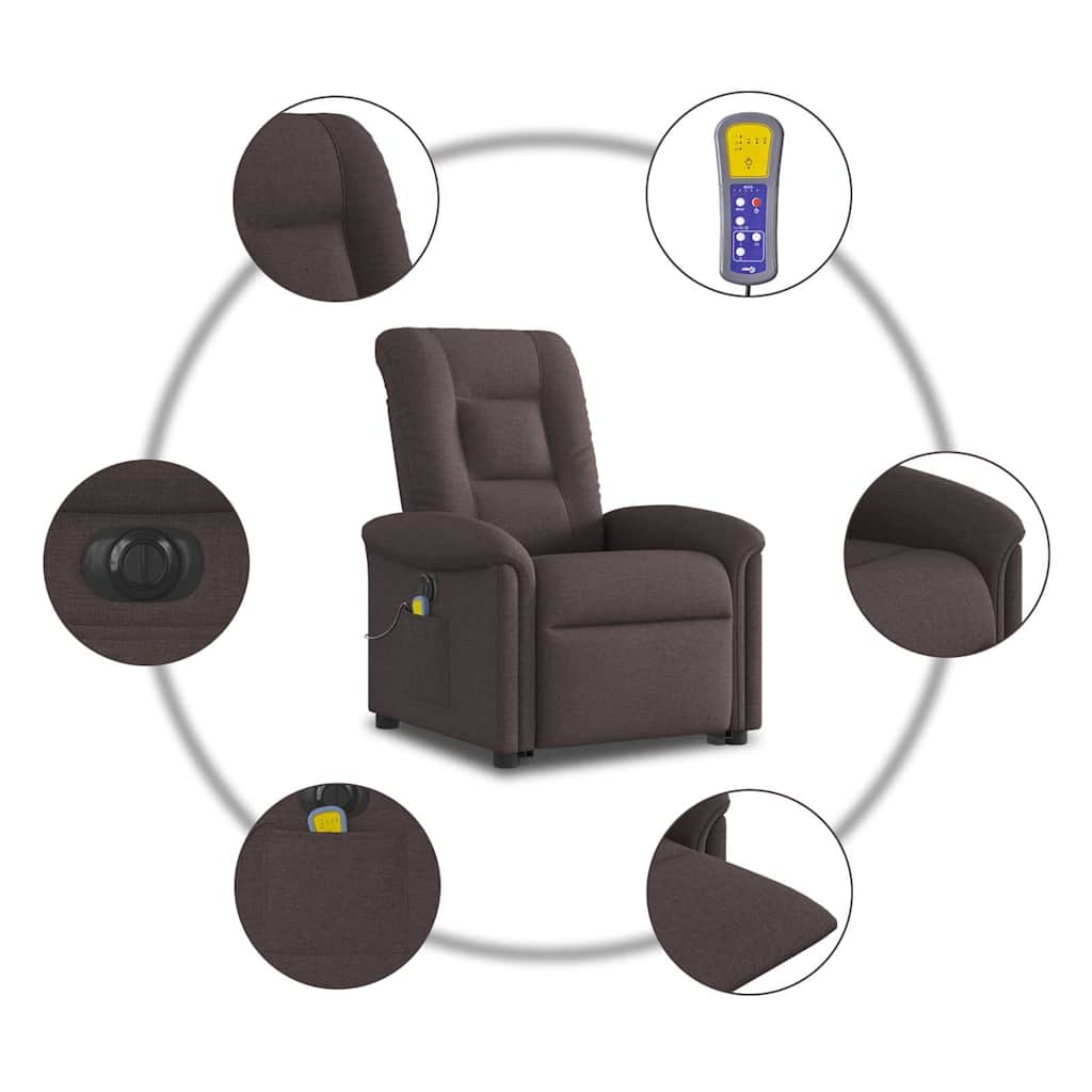 Fauteuil inclinable de massage électrique Marron foncé Tissu