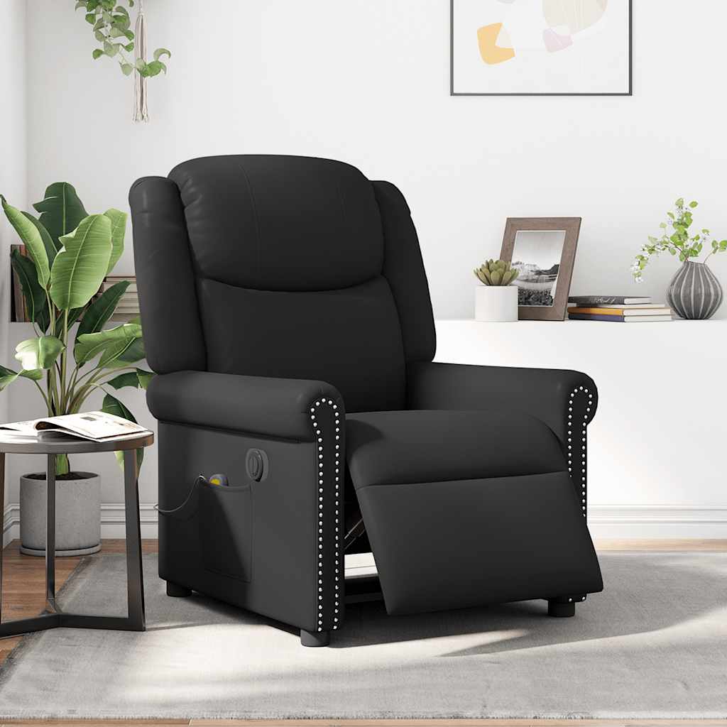 Fauteuil massage inclinable électrique noir brillant similicuir