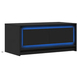 Table basse avec lumières LED noir bois d'ingénierie