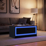 Table basse avec lumières LED noir bois d'ingénierie