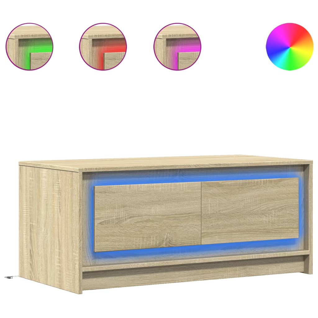 Table basse avec lumières LED chêne sonoma bois d'ingénierie