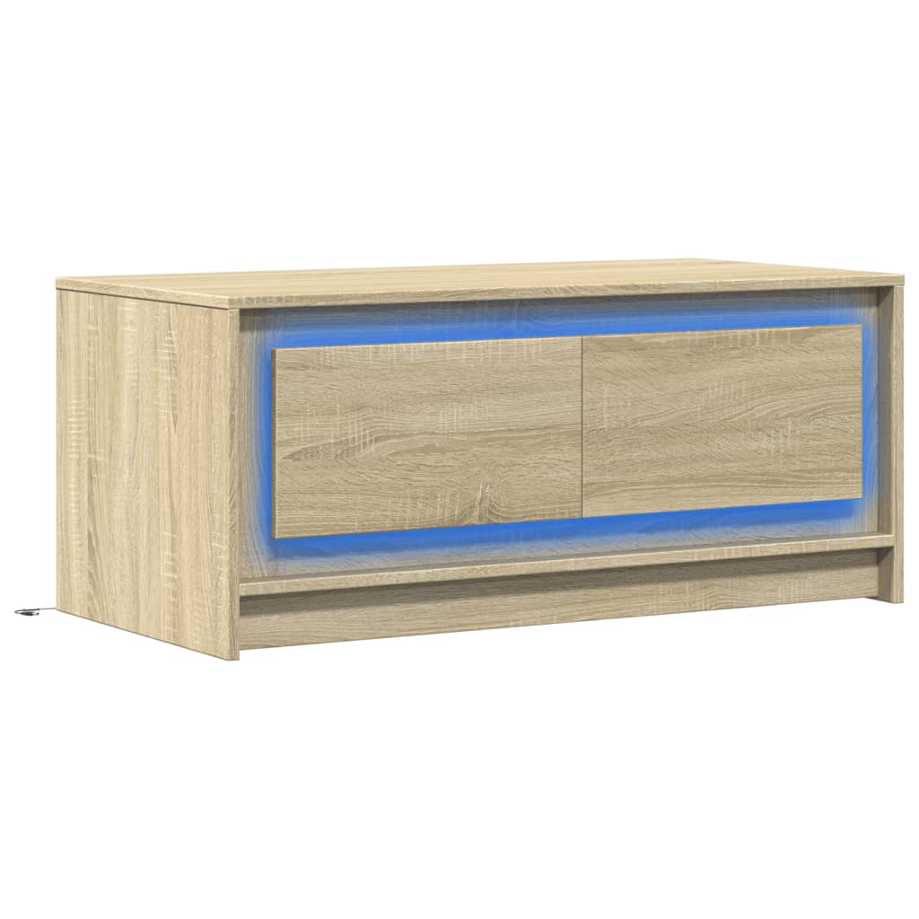 Table basse avec lumières LED chêne sonoma bois d'ingénierie