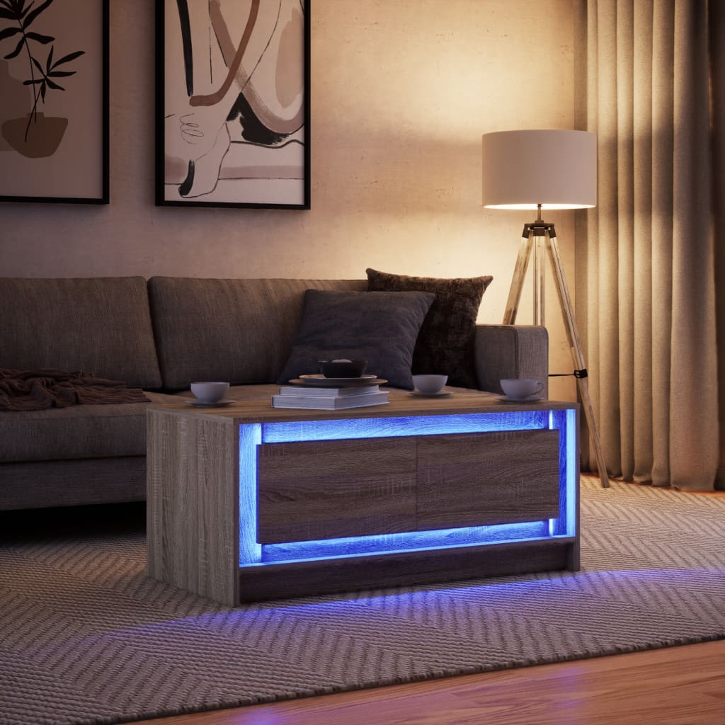 Table basse avec lumières LED chêne sonoma bois d'ingénierie