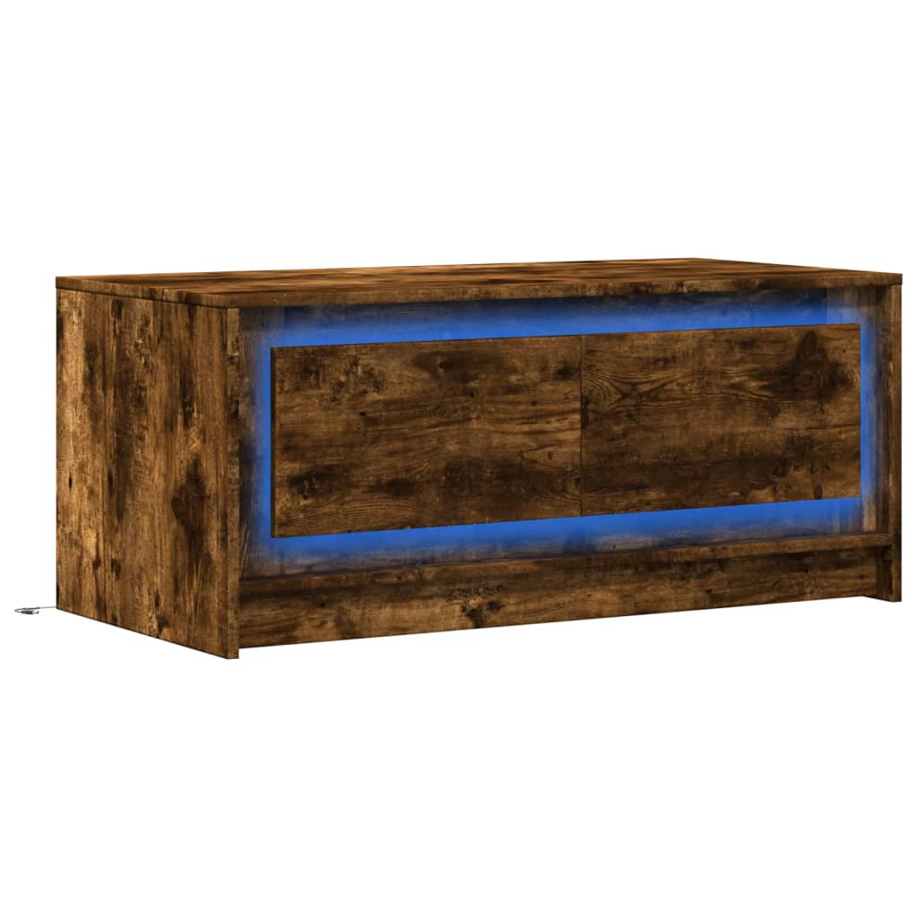 Table basse avec lumières LED chêne fumé ois d'ingénierie