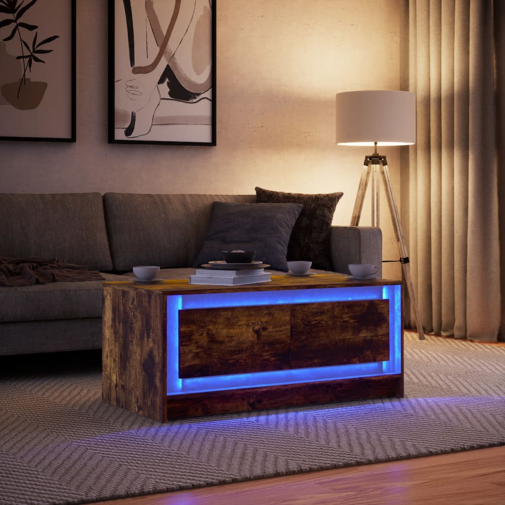 Table basse avec lumières LED chêne fumé ois d'ingénierie