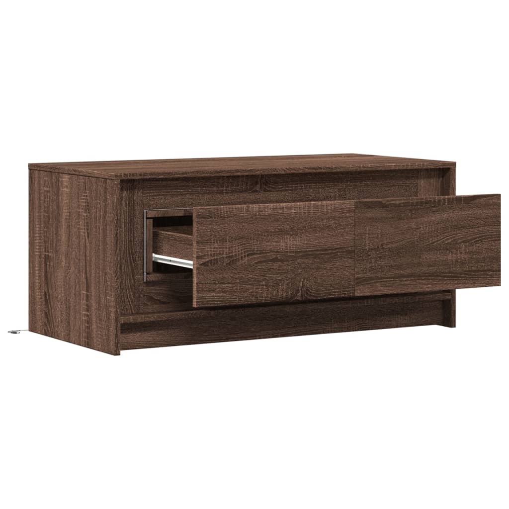 Table basse avec lumières LED chêne marron bois d'ingénierie