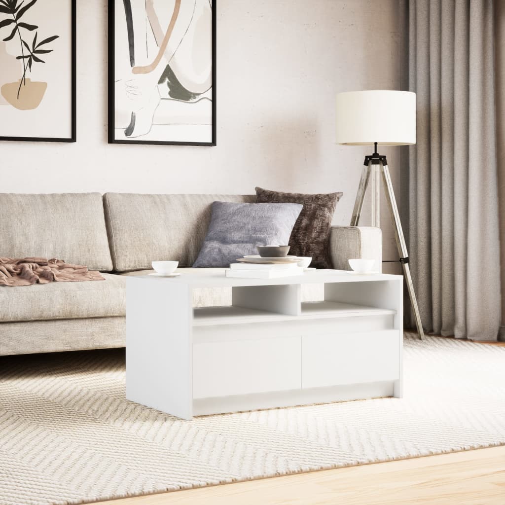 Table basse avec lumières LED blanc bois d'ingénierie