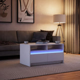 Table basse avec lumières LED blanc bois d'ingénierie