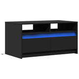 Table basse avec lumières LED noir bois d'ingénierie