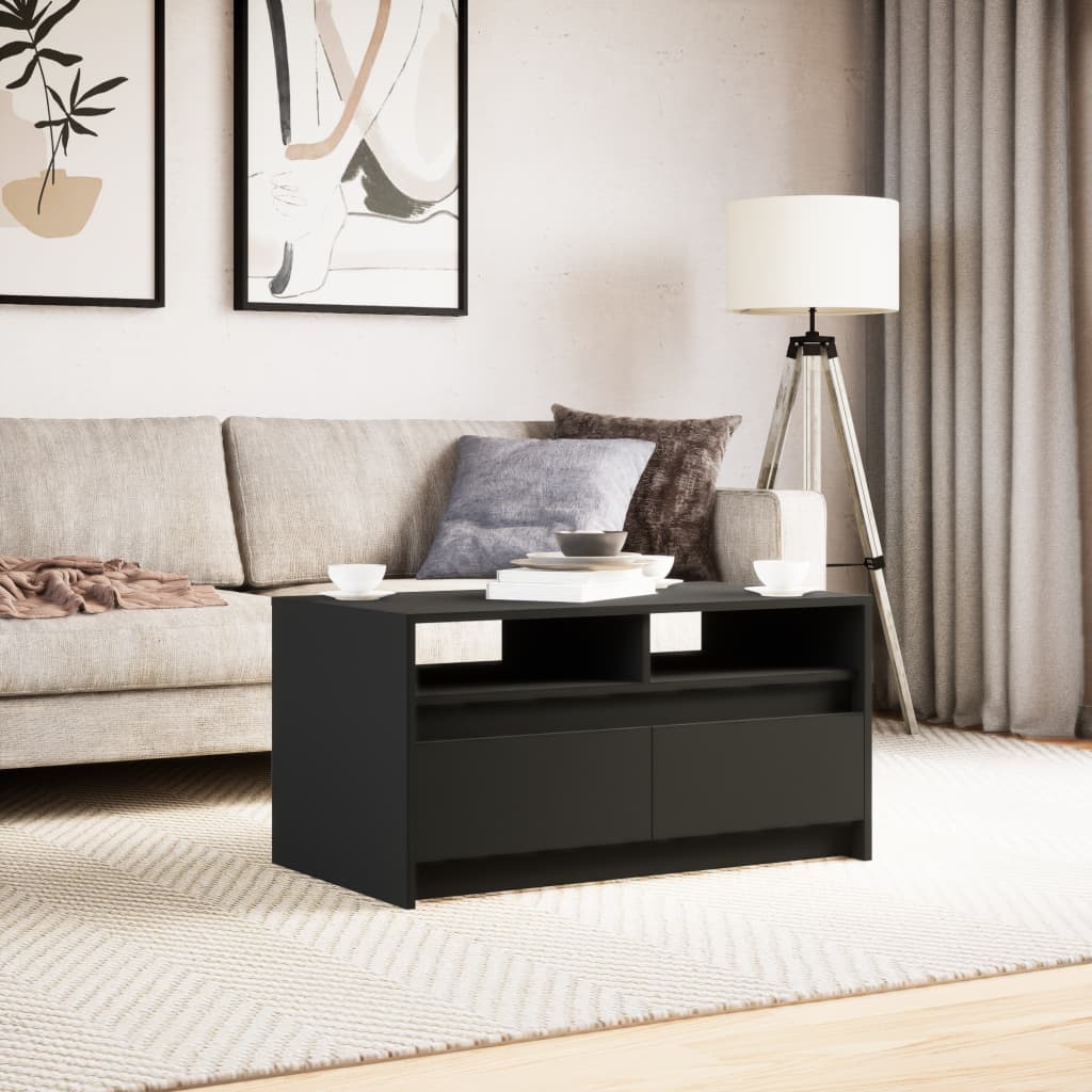 Table basse avec lumières LED noir bois d'ingénierie