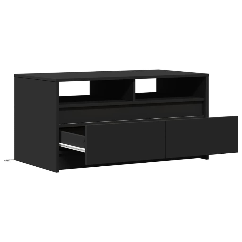 Table basse avec lumières LED noir bois d'ingénierie