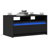 Table basse avec lumières LED noir bois d'ingénierie