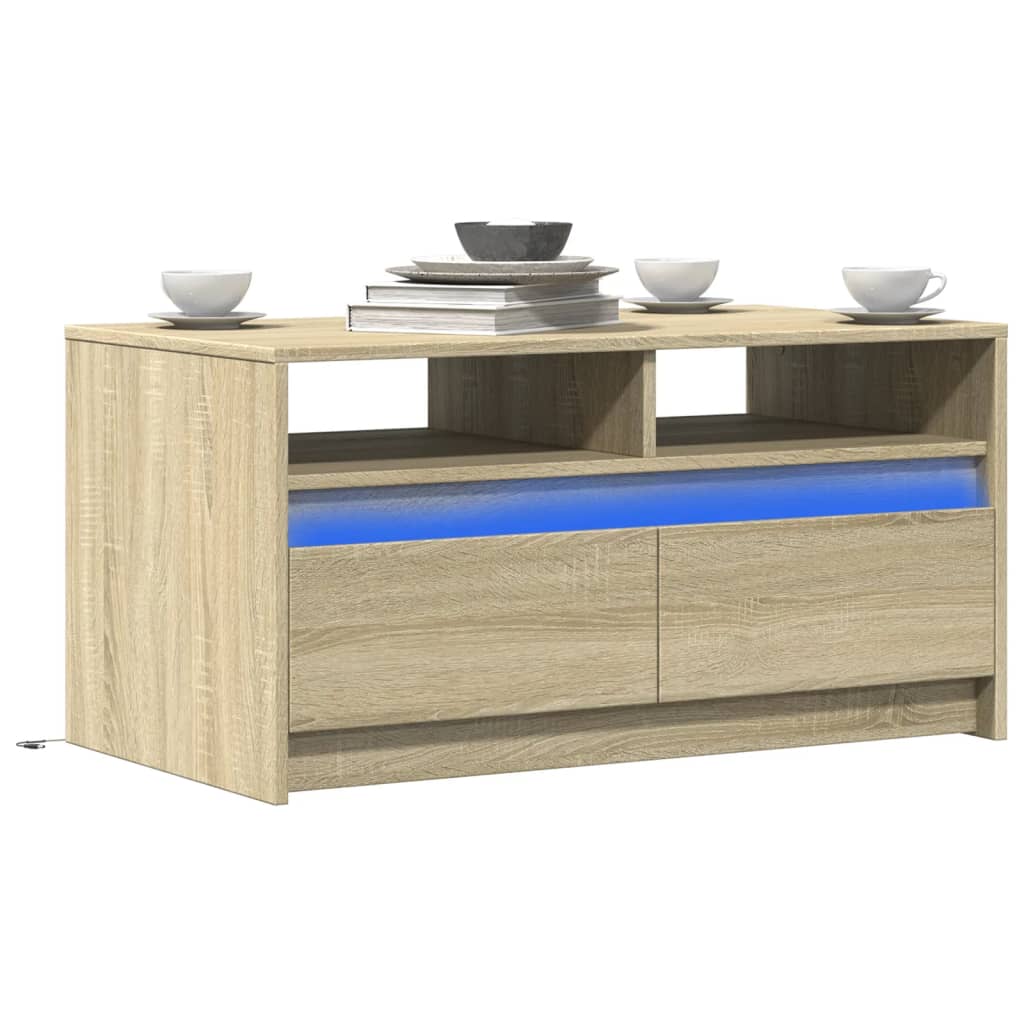 Table basse avec lumières LED chêne sonoma bois d'ingénierie