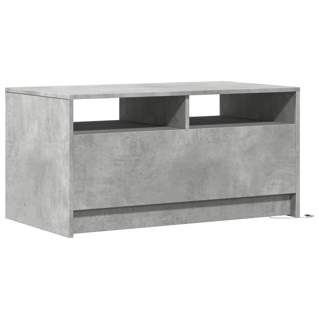 Table basse avec lumières LED gris béton bois d'ingénierie