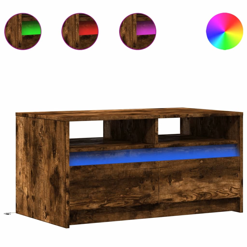 Table basse avec lumières LED chêne fumé ois d'ingénierie