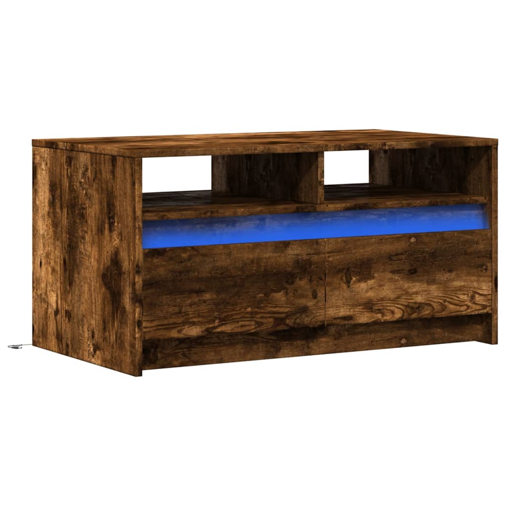 Table basse avec lumières LED chêne fumé ois d'ingénierie