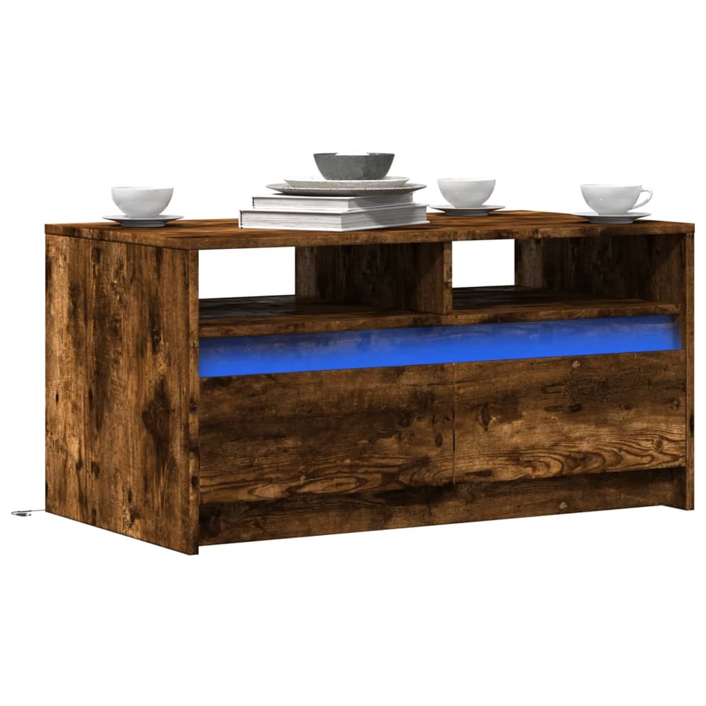 Table basse avec lumières LED chêne fumé ois d'ingénierie