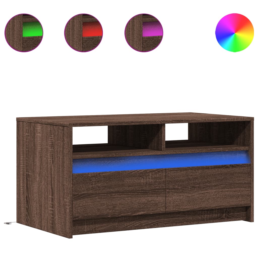 Table basse avec lumières LED chêne marron bois d'ingénierie