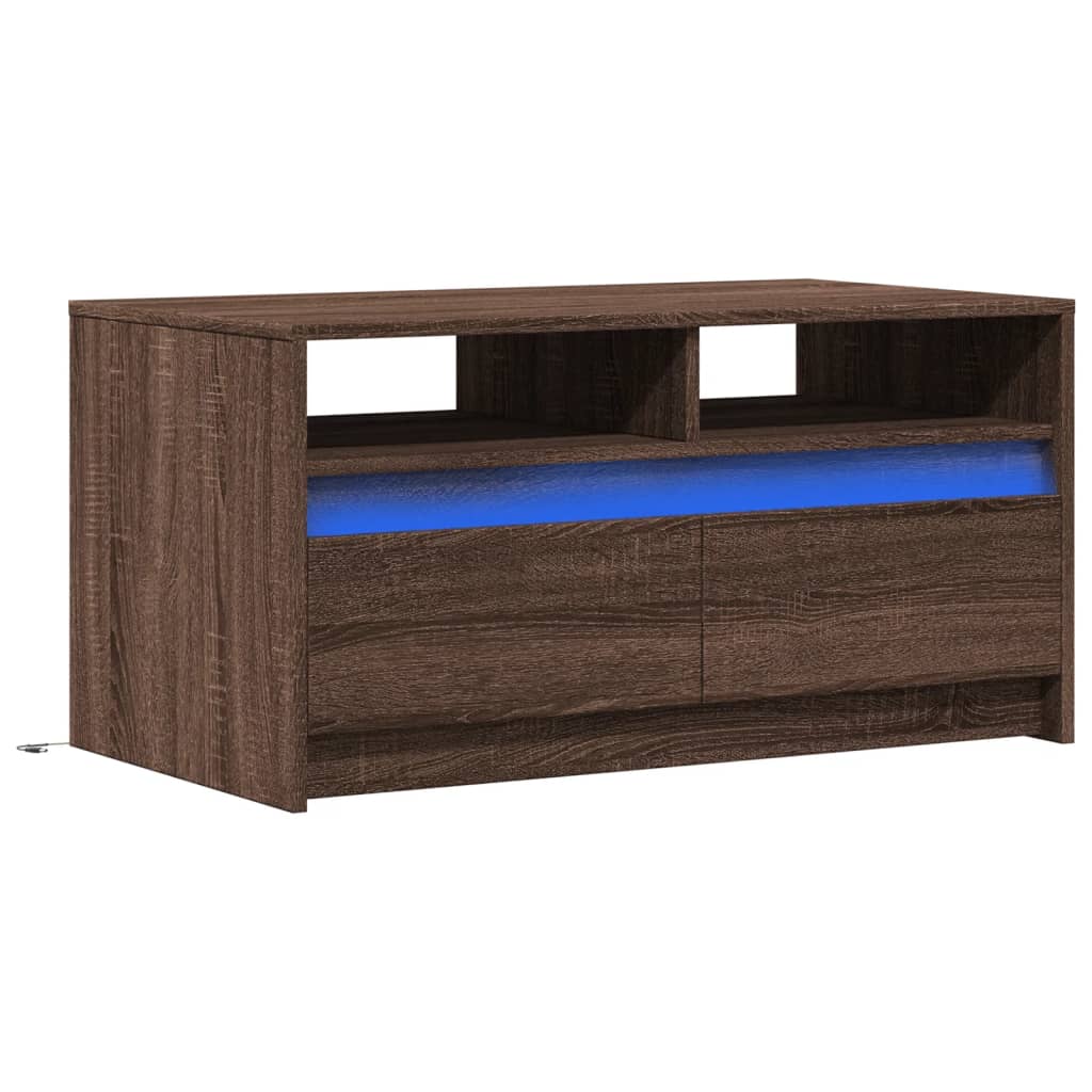 Table basse avec lumières LED chêne marron bois d'ingénierie