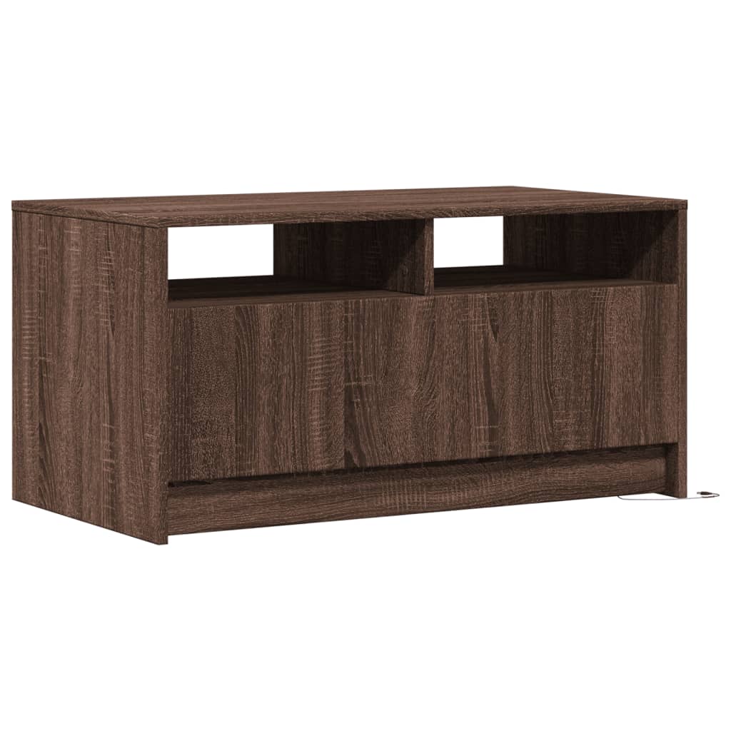 Table basse avec lumières LED chêne marron bois d'ingénierie