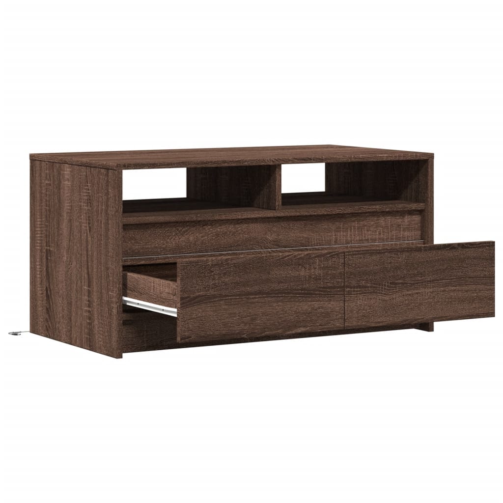 Table basse avec lumières LED chêne marron bois d'ingénierie