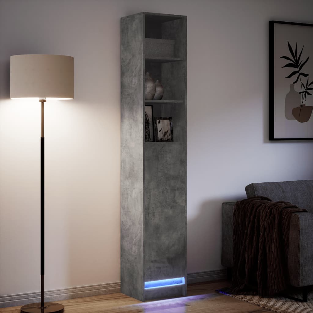 Buffet avec LED gris béton 36x32,5x200 cm bois d'ingénierie