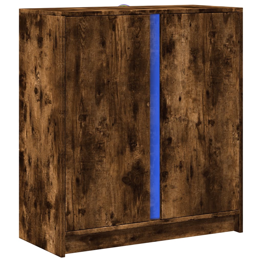 Buffet avec LED chêne fumé 77x34x85 cm bois d'ingénierie