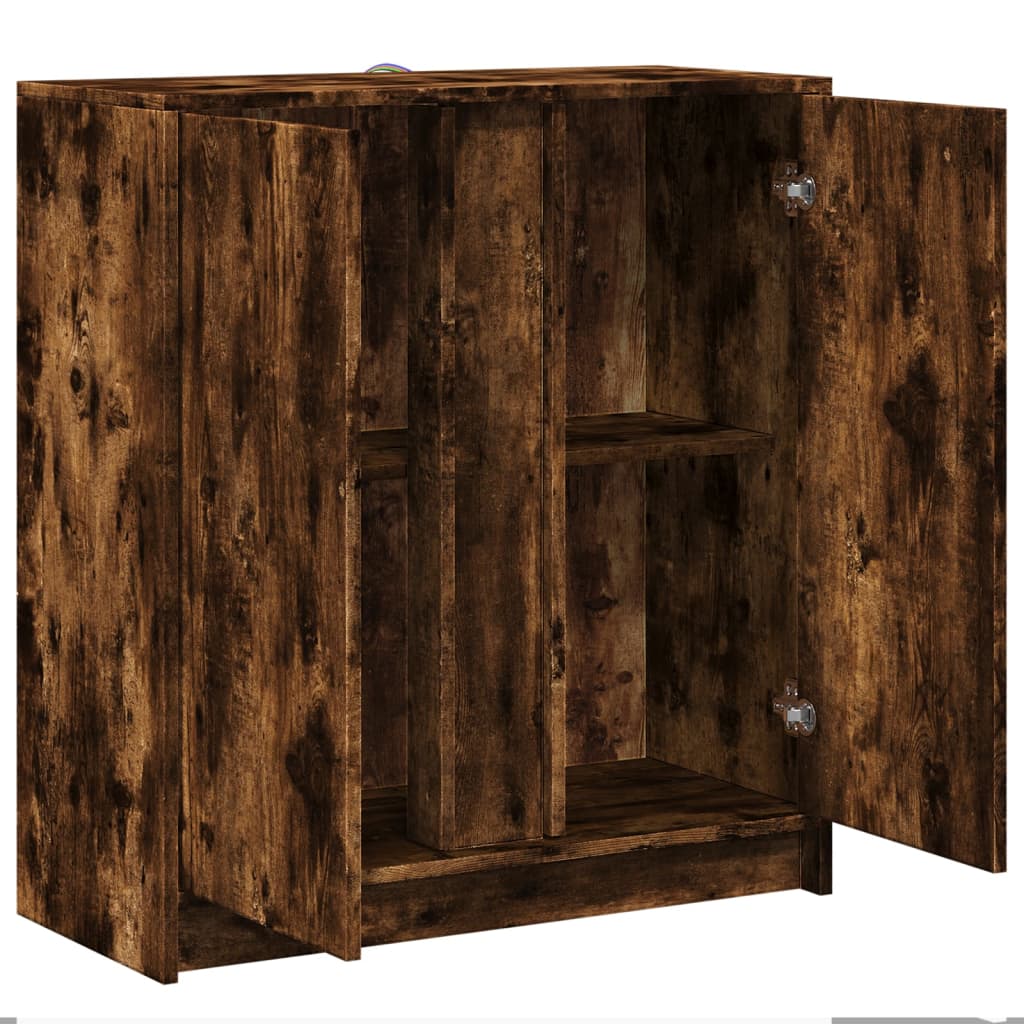 Buffet avec LED chêne fumé 77x34x85 cm bois d'ingénierie