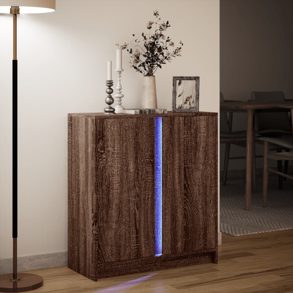 Buffet avec LED chêne marron 77x34x85 cm bois d'ingénierie