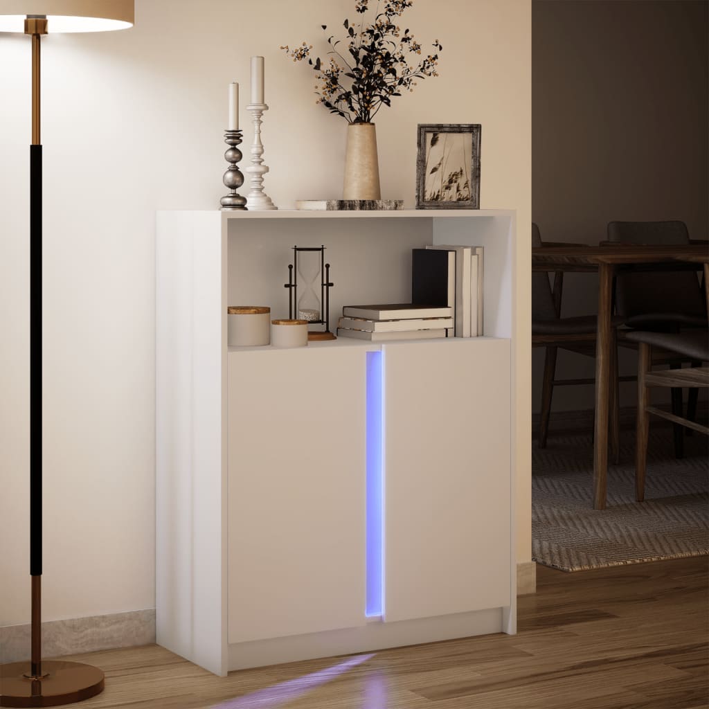 Buffet avec LED blanc 77x34x100 cm bois d'ingénierie