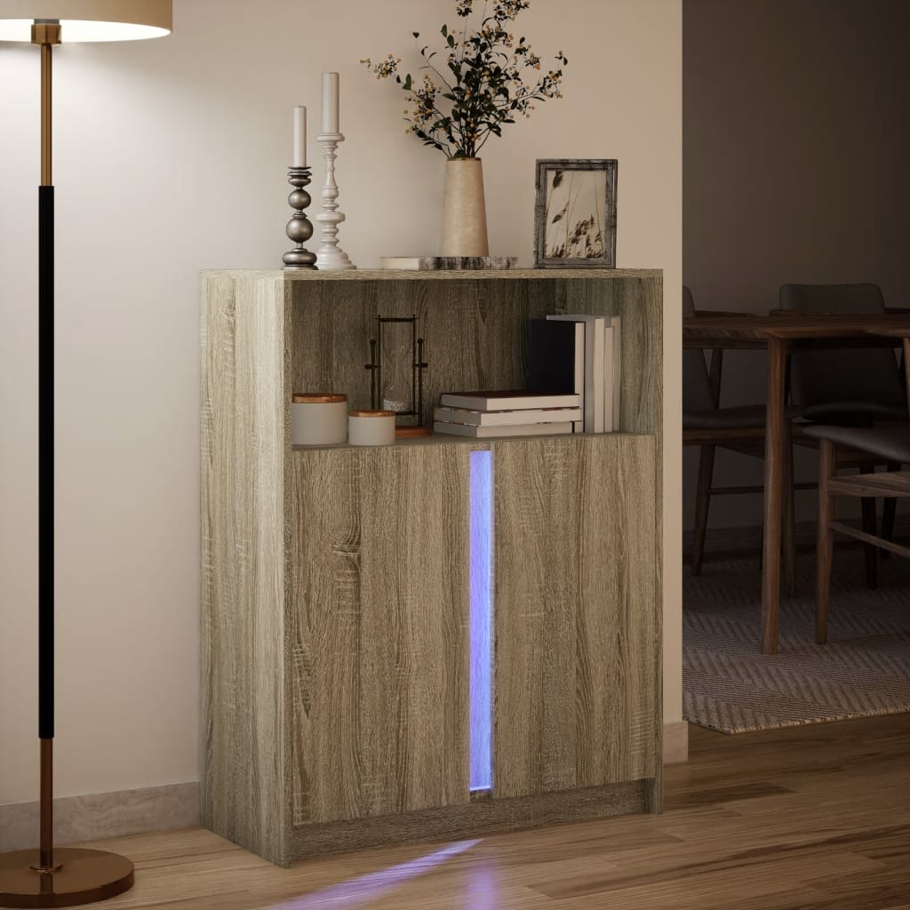 Buffet avec LED chêne sonoma 77x34x100 cm bois d'ingénierie