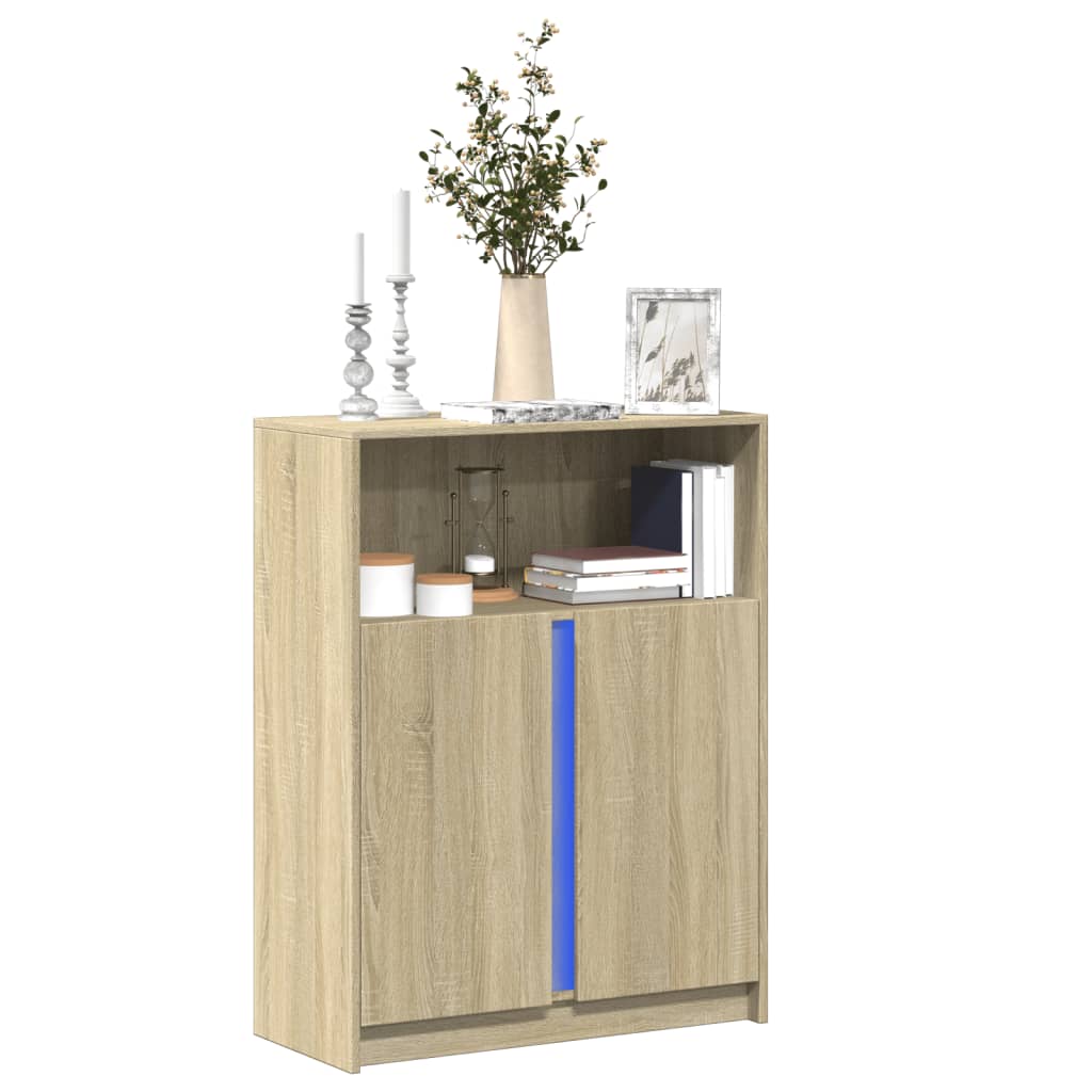 Buffet avec LED chêne sonoma 77x34x100 cm bois d'ingénierie