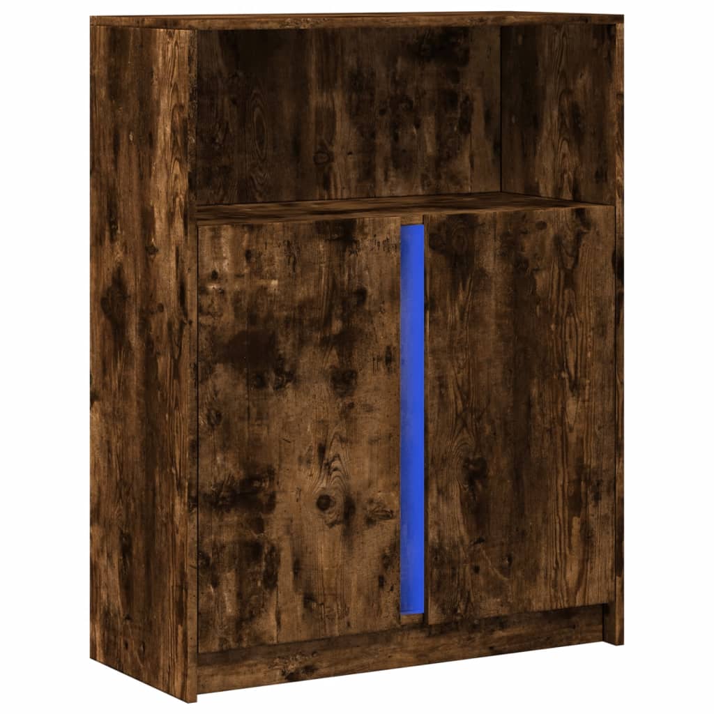 Buffet avec LED chêne fumé 77x34x100 cm bois d'ingénierie