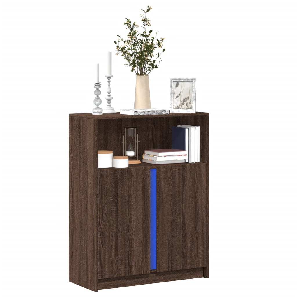 Buffet avec LED chêne marron 77x34x100 cm bois d'ingénierie